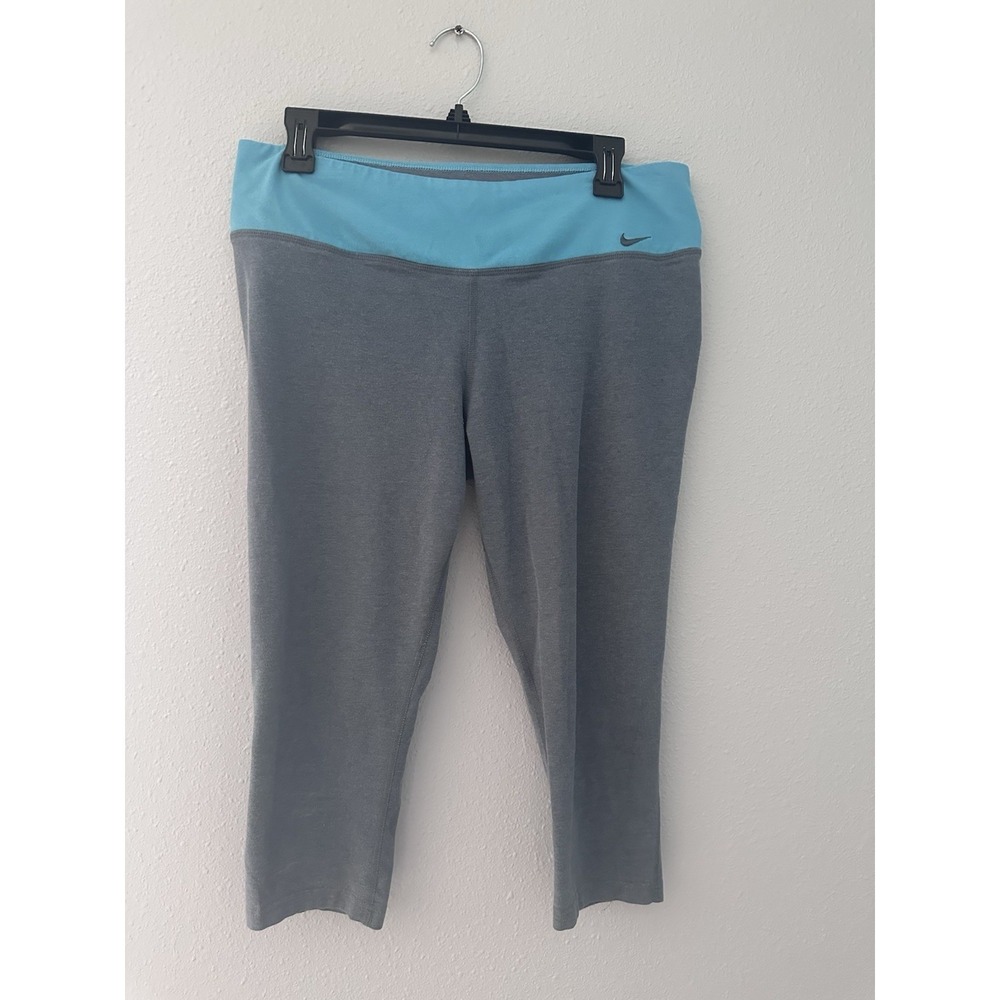 Nike Dri-FIT Women's XL Capri Leggings Gray Blue Waistband Athletic Pants